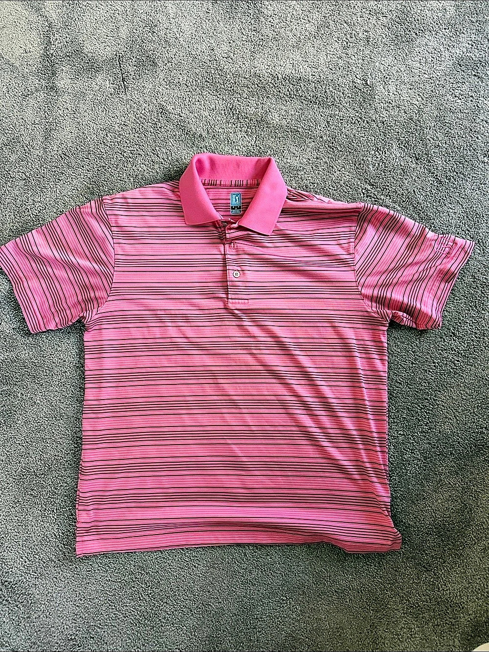 PGA TOUR Striped Polo Pink Size Medium